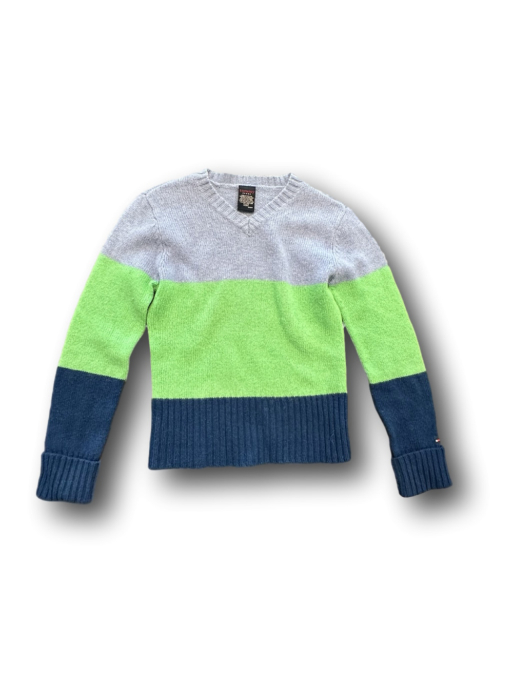 Y2K Tommy Jeans Colorblock Sweater V Neck Blue Green Retro 2000s Preppy